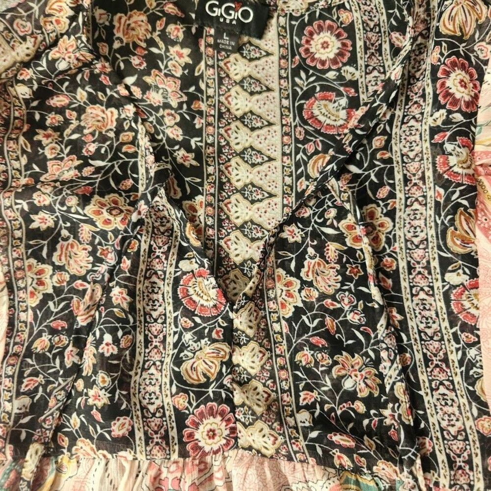 GIGIO Multicolored Blouse Flowing Boho Paisley Top Sheer See Trough 3/4 Sleeves - Picture 2 of 6
